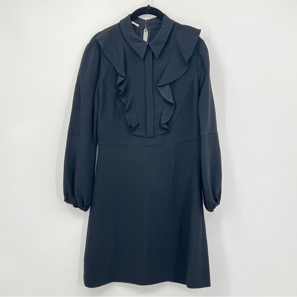 MIU MIU Vintage Classic Black Ruffle-Front Long Sleeve Dress size 38